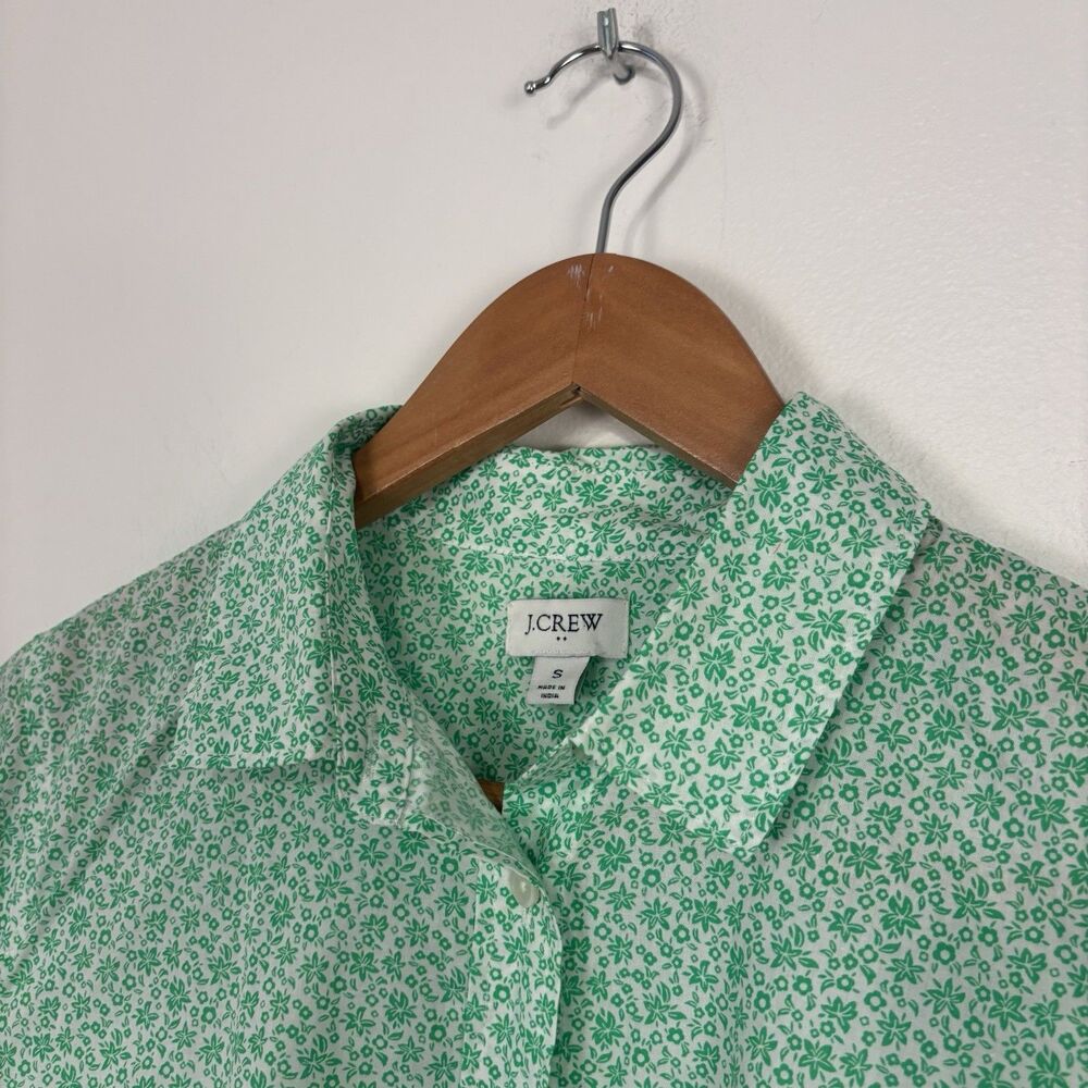 J. Crew Button Up Shirt Short Long Sleeve Green Floral Lightweight Breathable - Picture 3 of 10